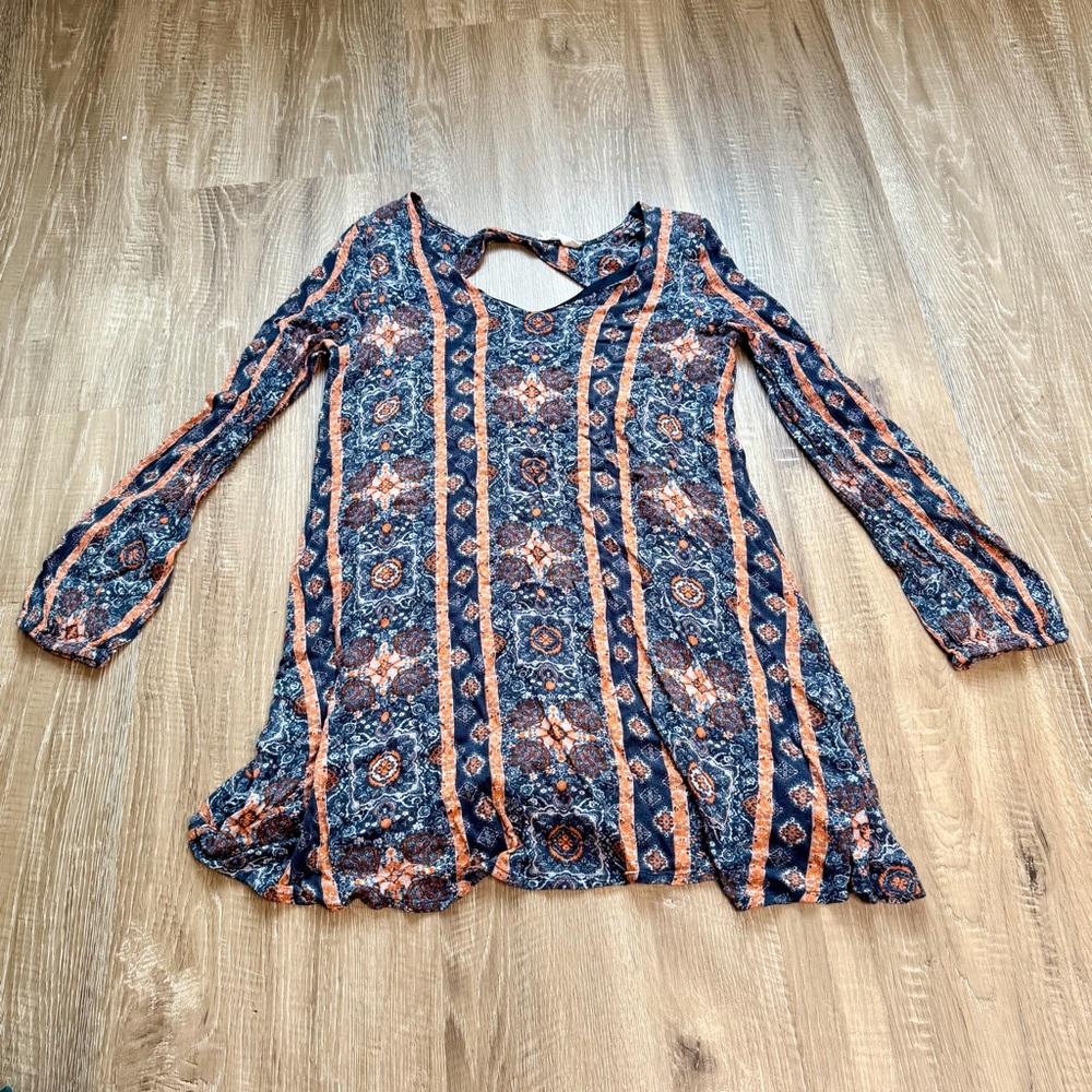 Altar’d State Floral Paisley Striped Boho Dress Small Blue Orange Rayon